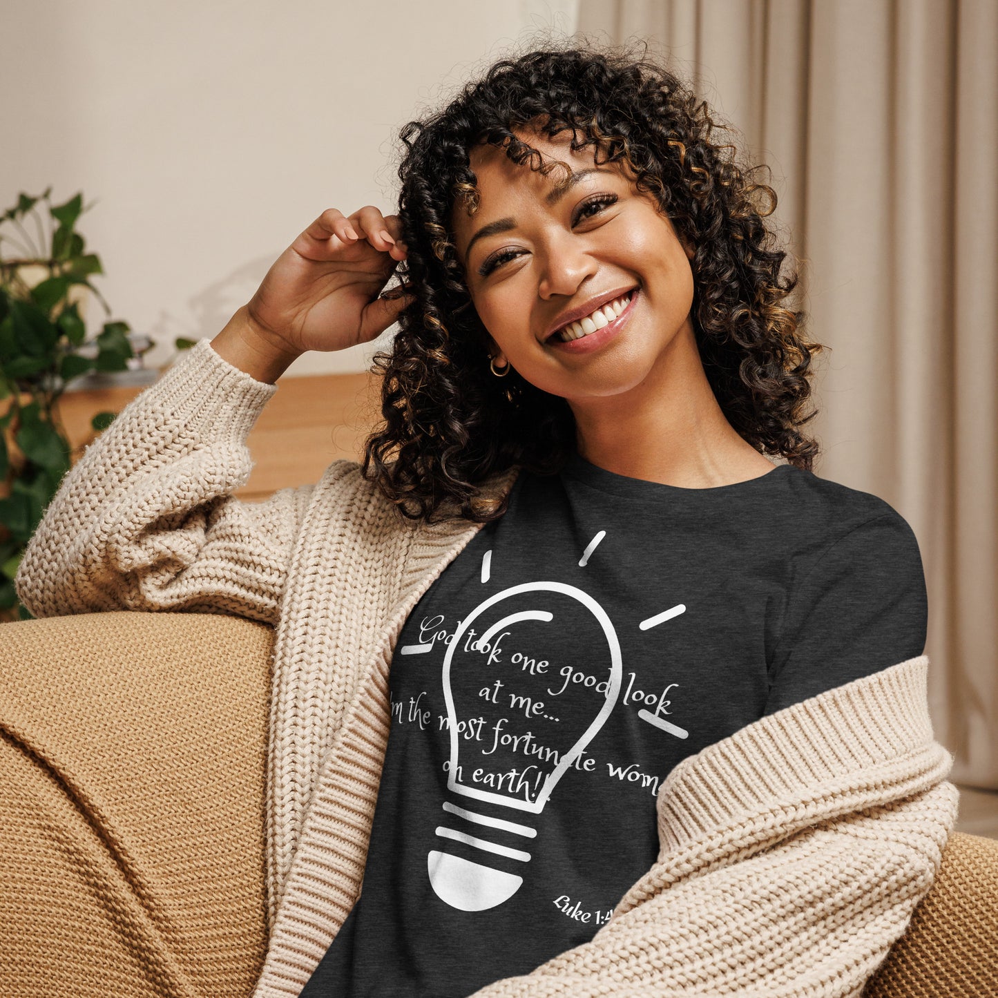 Women's Relaxed T-Shirt- Luke 1:48 MSG
