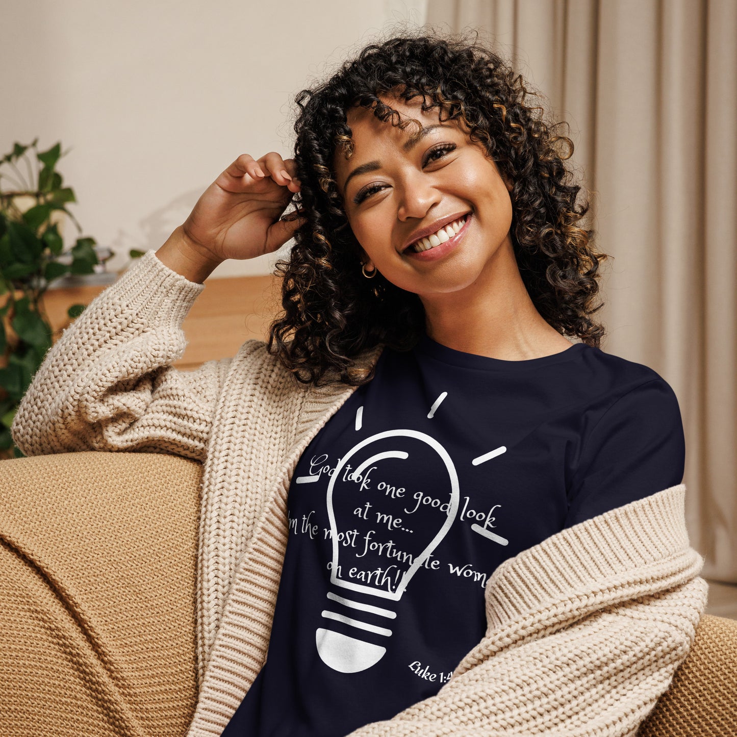 Women's Relaxed T-Shirt- Luke 1:48 MSG